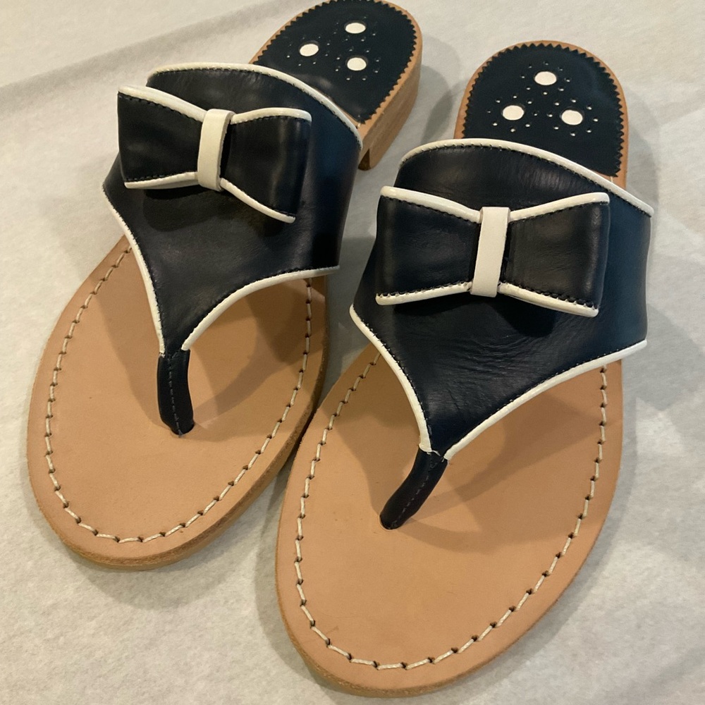 Jack Roger’s Navy and Tan Sandals with Bow Accent
